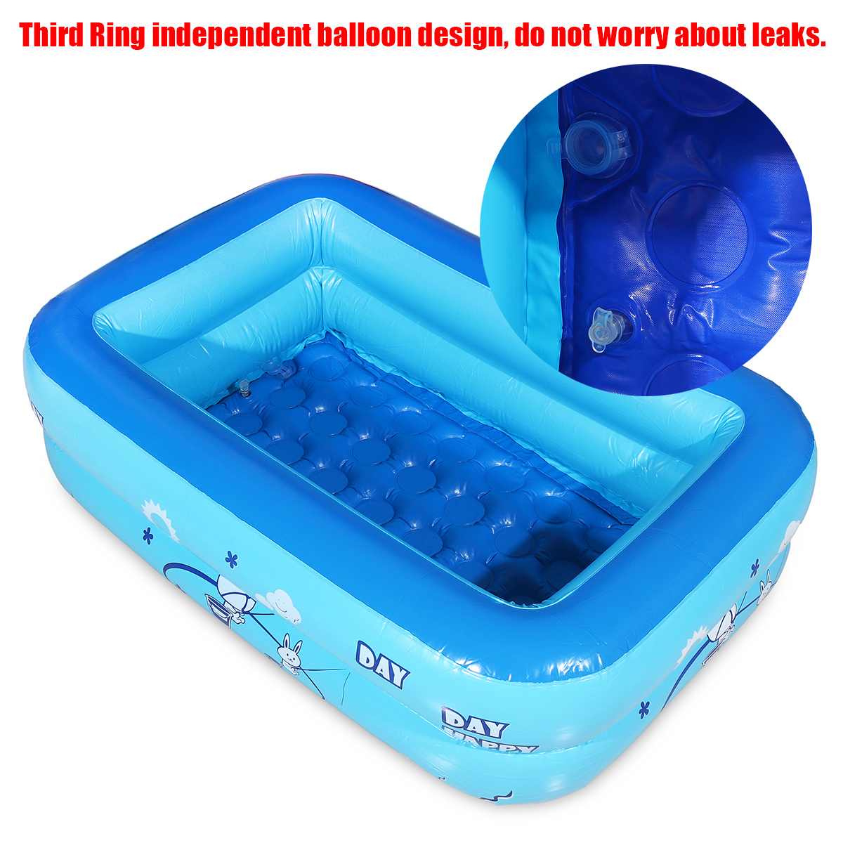 Large Inflatable Outdoor Children Paddling Bathtub Water Baby Swimming Bath Pool Blue PVC Rectangle 120x70cm Anti-slip